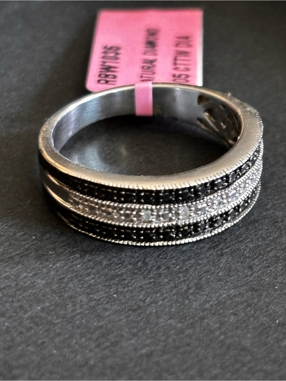 Sterling Silver Black and Silver Multi-Row Band Natural Diamond Ring